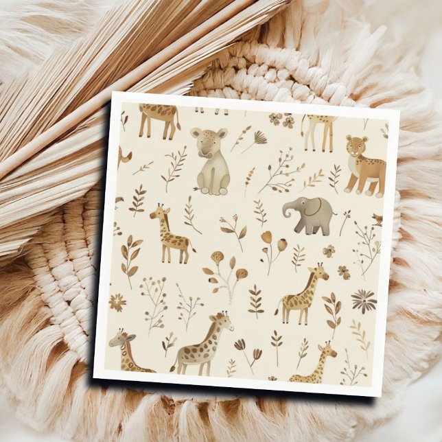 Boho White Beige Jungle Animals  Napkin (Creator Uploaded)