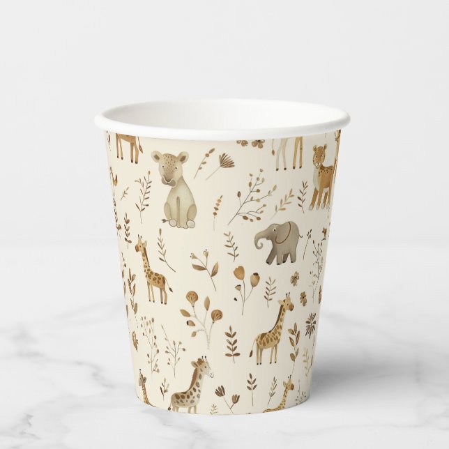 Boho White Beige Jungle Animals  Paper Cups (Front)