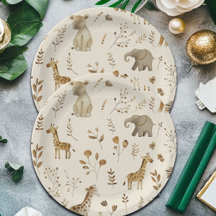 Boho White Beige Jungle Animals  Paper Plate