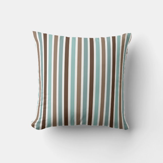 Boho White Blue Brown Geometric Stripes Cushion (Front)