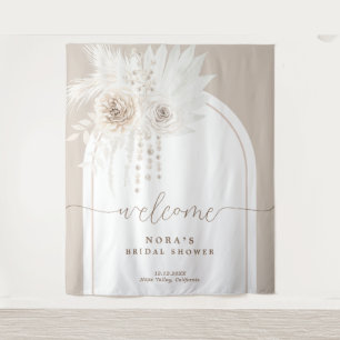 Boho White Boho Floral Arch Backdrop Tapestry