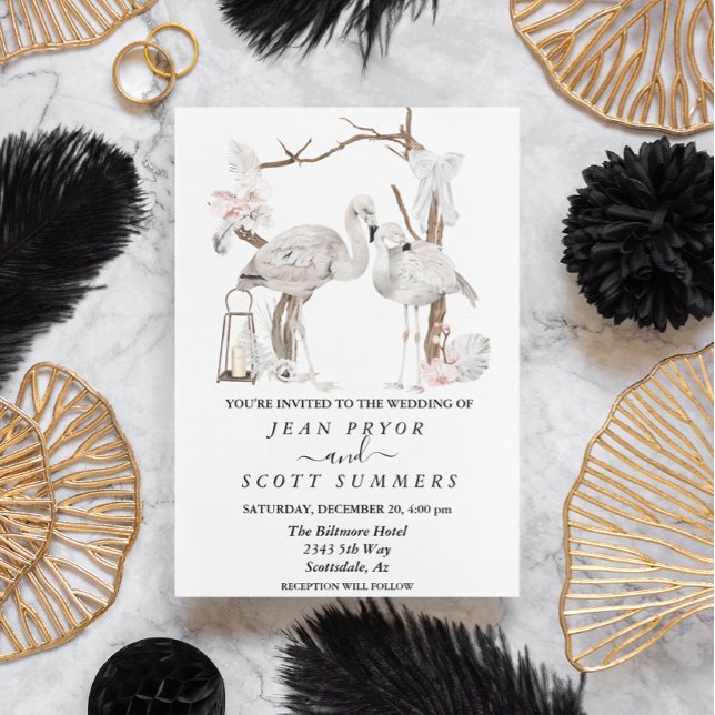 Boho White Flamingo Tropical Arch Floral  Invitation (Creator Uploaded)