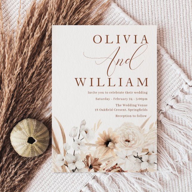 Boho White Floral Arrangement Modern Wedding Invitation (Creator Uploaded)