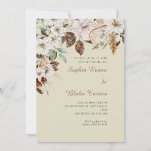 Boho White Floral Autumn Bamboo Wedding Invitation