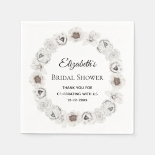 Boho White Floral Bridal Shower Napkin