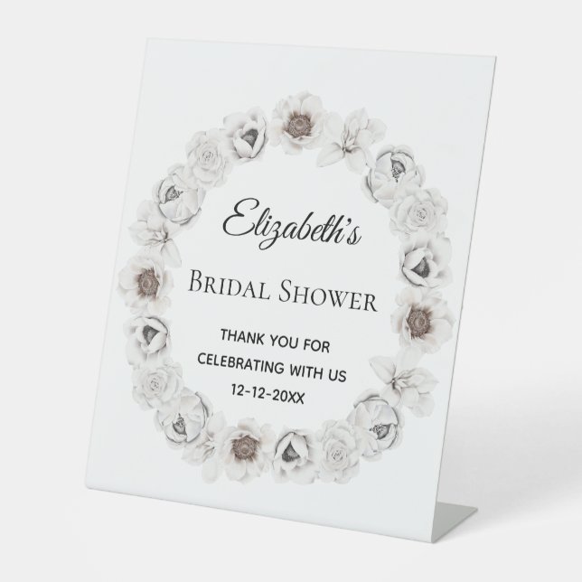 Boho White Floral Bridal Shower  Pedestal Sign (Front)