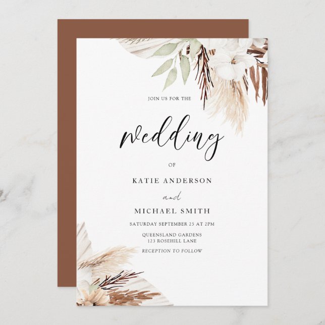 Boho White Floral Elegant Wedding Invitation (Front/Back)