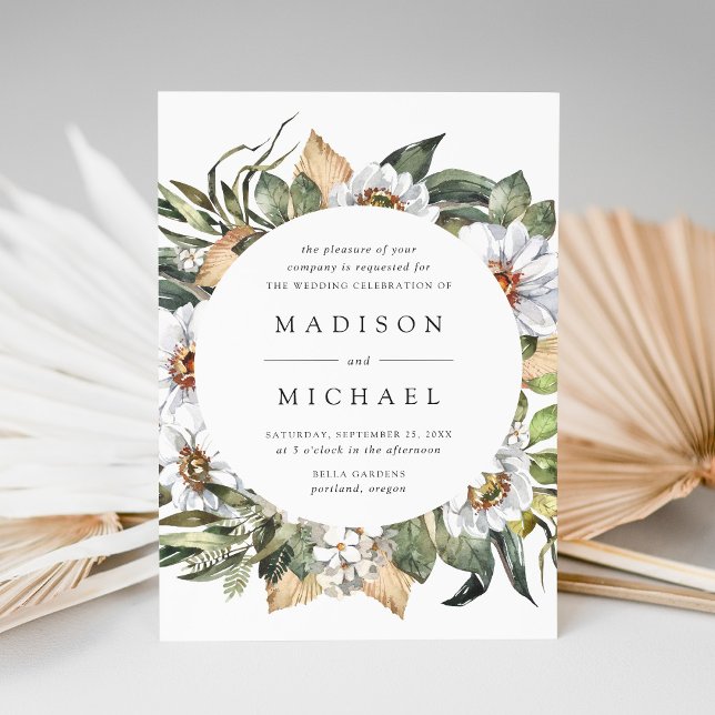 Boho White Floral Greenery Frame Wedding Invitation (Creator Uploaded)