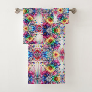 Boho White Floral Rainbow Bath Towel Set