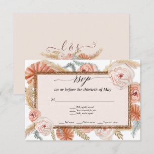 Boho White Floral Tropical Palm Pampas Grass RSVP Card