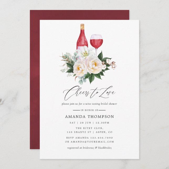 Boho White Floral Wine Tasting Bridal Shower Invitation (Front/Back)