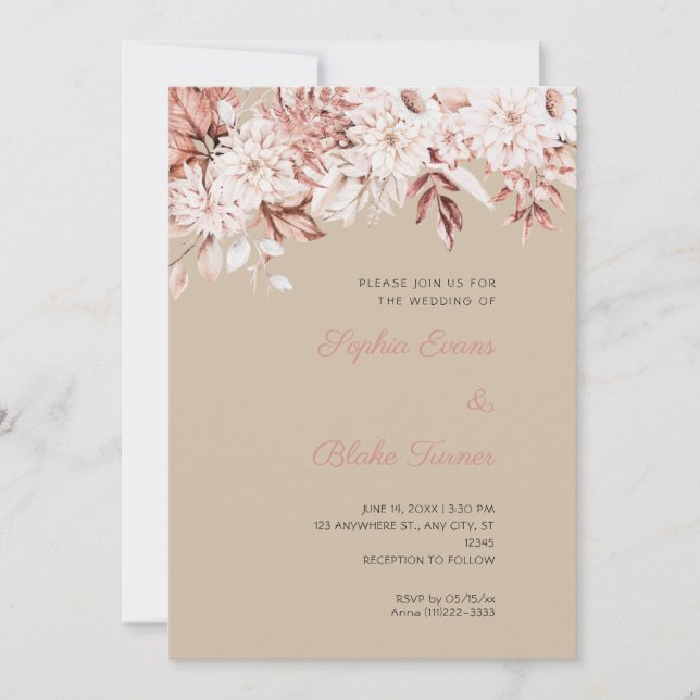 Boho White Floral Winter Dark Vanilla Wedding Invitation (Front)