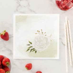 Boho white flowers green leaves botanical napkin