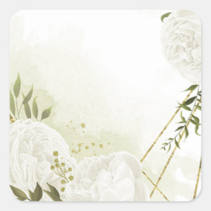 Boho white flowers green leaves botanical square s sticker
