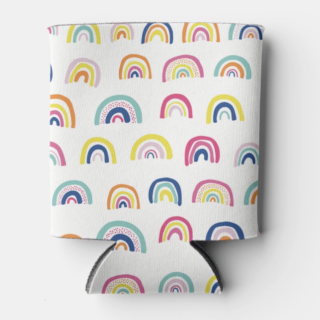 Boho White Multi Rainbow Can Cooler (Front)