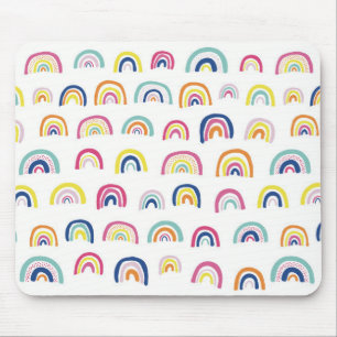 Boho White Multi Rainbow Mouse Pad