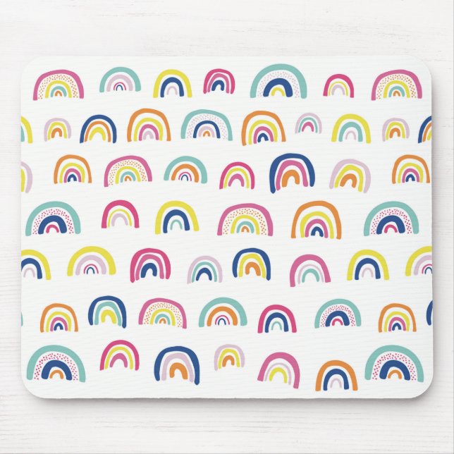 Boho White Multi Rainbow Mouse Pad (Front)
