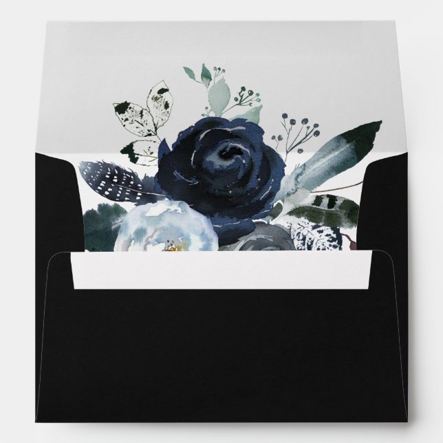 Boho White Navy Peony Pre-Printed Address 5x7 Envelope (Back (Bottom))