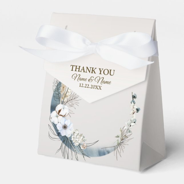 Boho White Orchid Flowers Blue Moon Elegant Party Favour Box (Front Side)