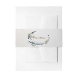 Boho White Orchid Flowers Blue Moon Elegant Party Invitation Belly Band
