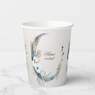Boho White Orchid Flowers Blue Moon Elegant Party Paper Cups