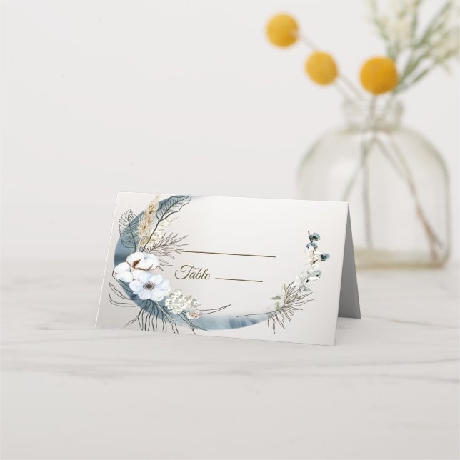 Boho White Orchid Flowers Blue Moon Elegant Party Place Card (Front)