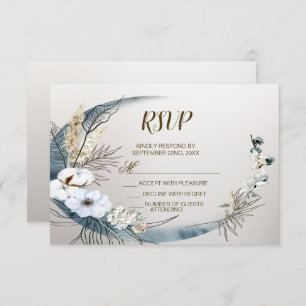 Boho White Orchid Flowers Blue Moon Elegant Party RSVP Card