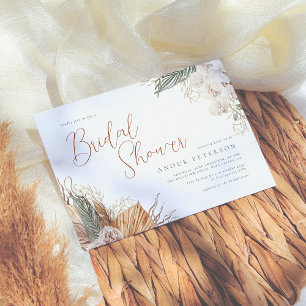Boho White Orchid & Pampas Grass Bridal Shower Invitation