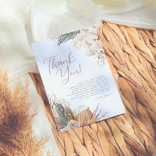 Boho White Orchid & Pampas Grass Bridal Shower Thank You Card