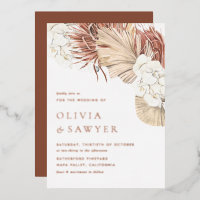 Boho White Orchids and Dried Palm QR Code Wedding