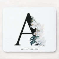 Boho White Orchids Tropical Letter A Monogram