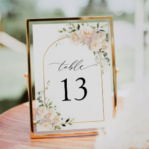Boho White Rose Floral Arch Wedding Table Number