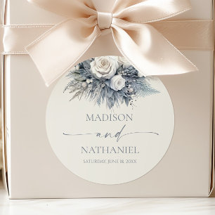 Boho White Rose Floral Flower Garden Wedding Classic Round Sticker