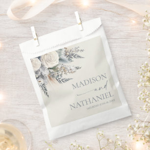 Boho White Rose Floral Flower Garden Wedding Favour Bags