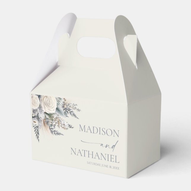 Boho White Rose Floral Flower Garden Wedding Favour Box (Front Side)