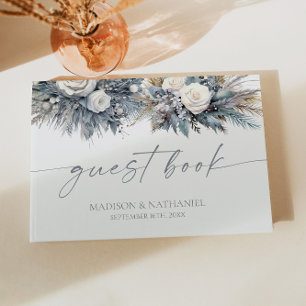 Boho White Rose Floral Flower Garden Wedding Guest Book