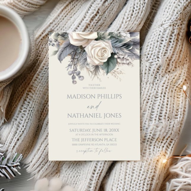 Boho White Rose Floral Flower Garden Wedding Invitation (Creator Uploaded)