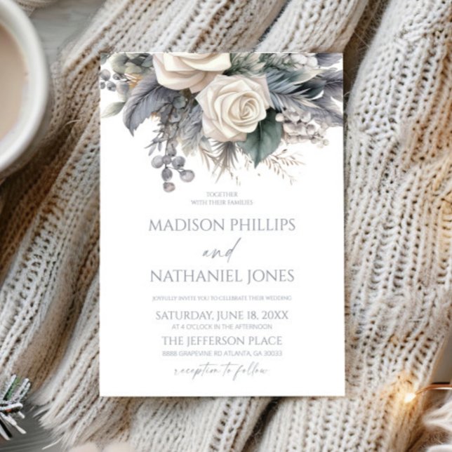 Boho White Rose Floral Flower Garden Wedding Invitation (Creator Uploaded)