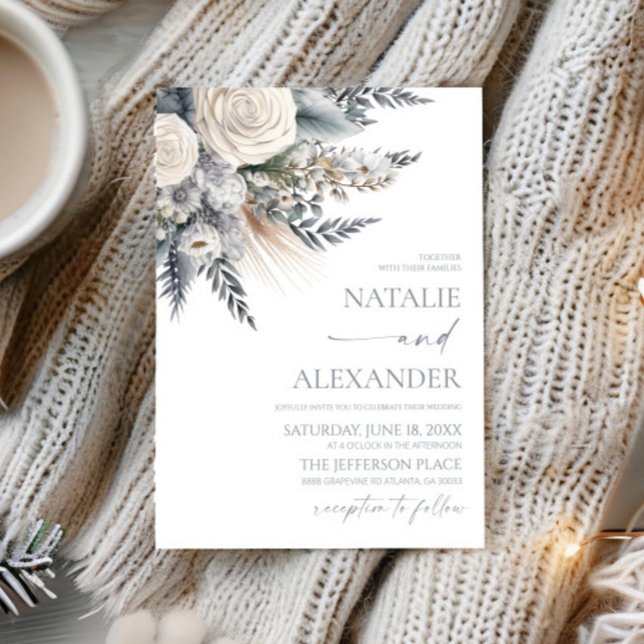 Boho White Rose Floral Flower Garden Wedding Invitation (Creator Uploaded)