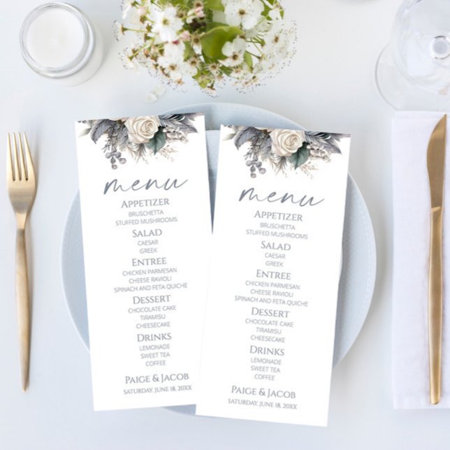 Boho White Rose Floral Flower Garden Wedding Menu (Creator Uploaded)