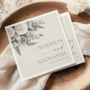 Boho White Rose Floral Flower Garden Wedding Napkin