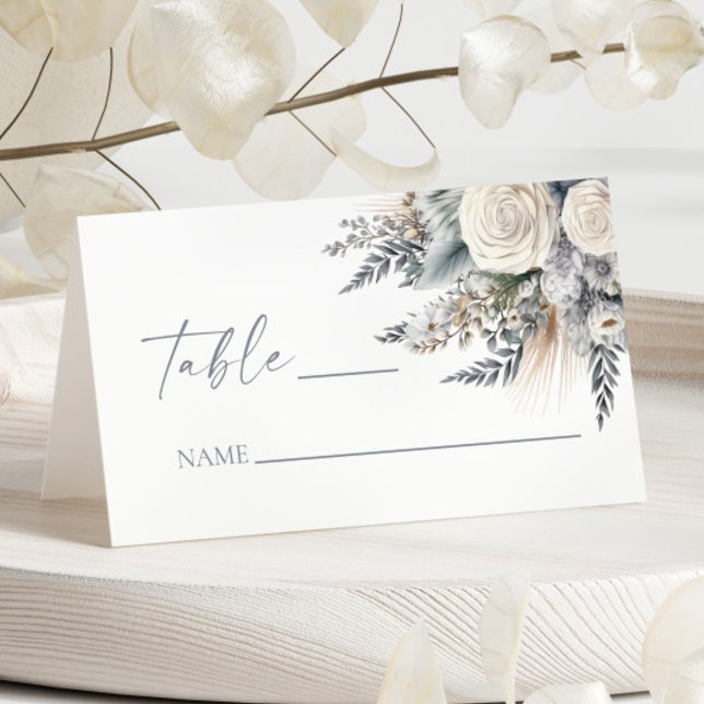 Boho White Rose Floral Flower Garden Wedding Place Card (Creator Uploaded)