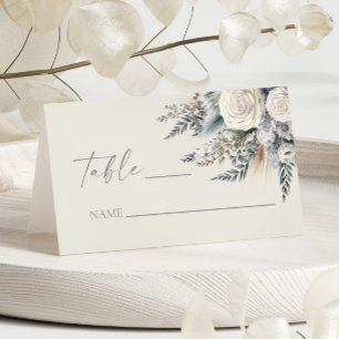 Boho White Rose Floral Flower Garden Wedding Place Card