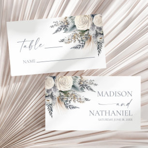 Boho White Rose Floral Flower Garden Wedding Place Card