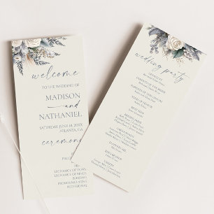 Boho White Rose Floral Flower Garden Wedding Programme