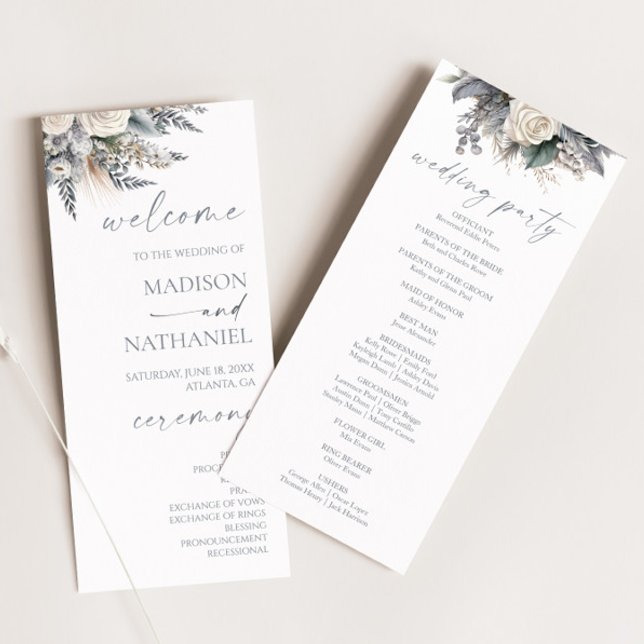 Boho White Rose Floral Flower Garden Wedding Programme (Creator Uploaded)