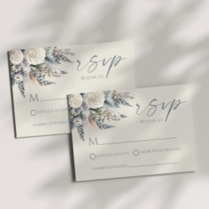 Boho White Rose Floral Flower Garden Wedding RSVP Card