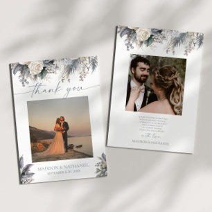 Boho White Rose Floral Flower Garden Wedding Thank You Card