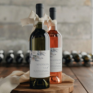 Boho White Rose Floral Flower Garden Wedding Wine Label