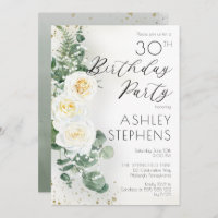 Boho White Roses Eucalyptus 30th Birthday Party